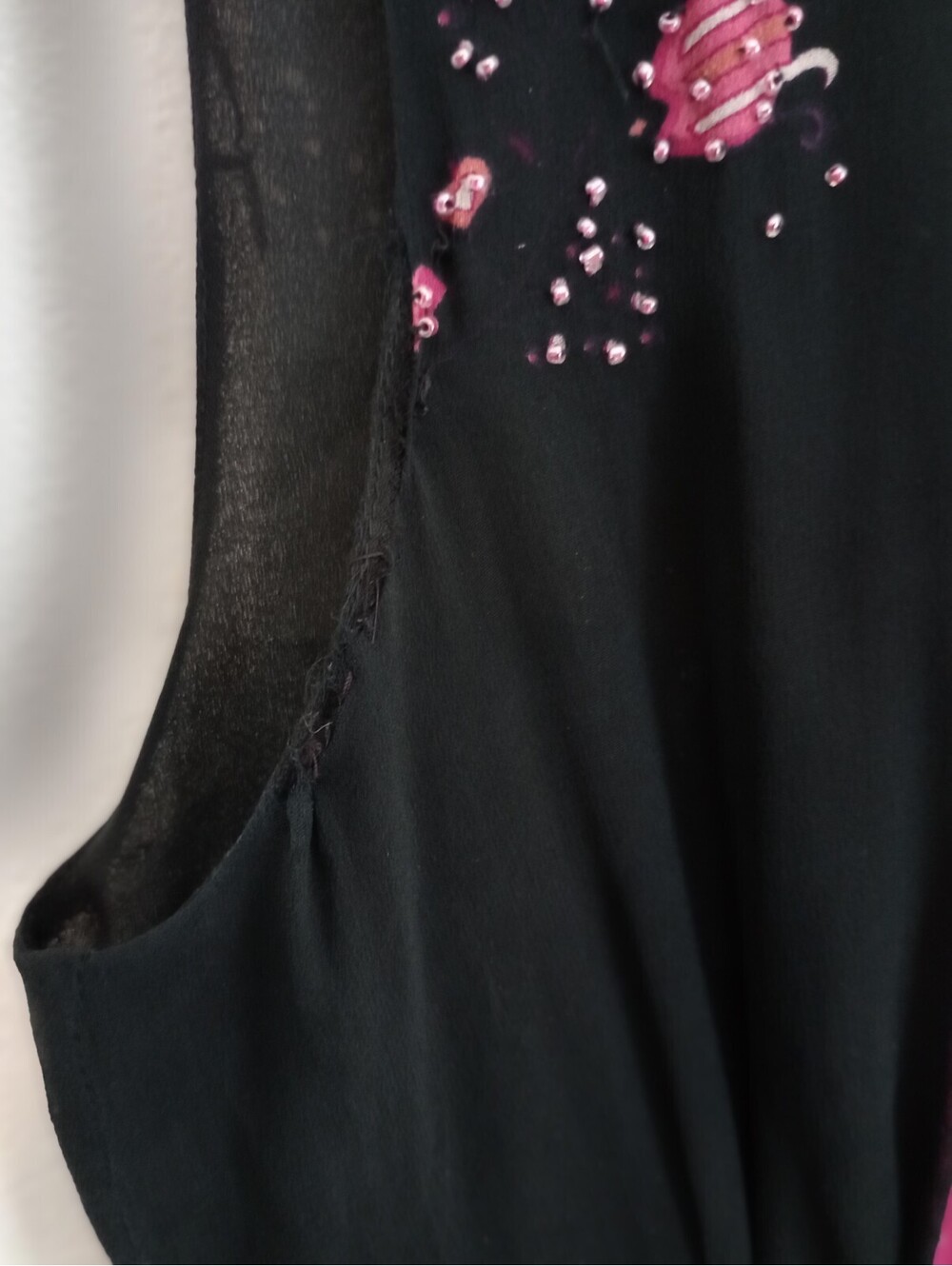 Vtg Y2K ICE Silk Dress Boho Chic Dress Beaded Fuscia Pink Black Lined Sz 8 - Picture 9 of 9